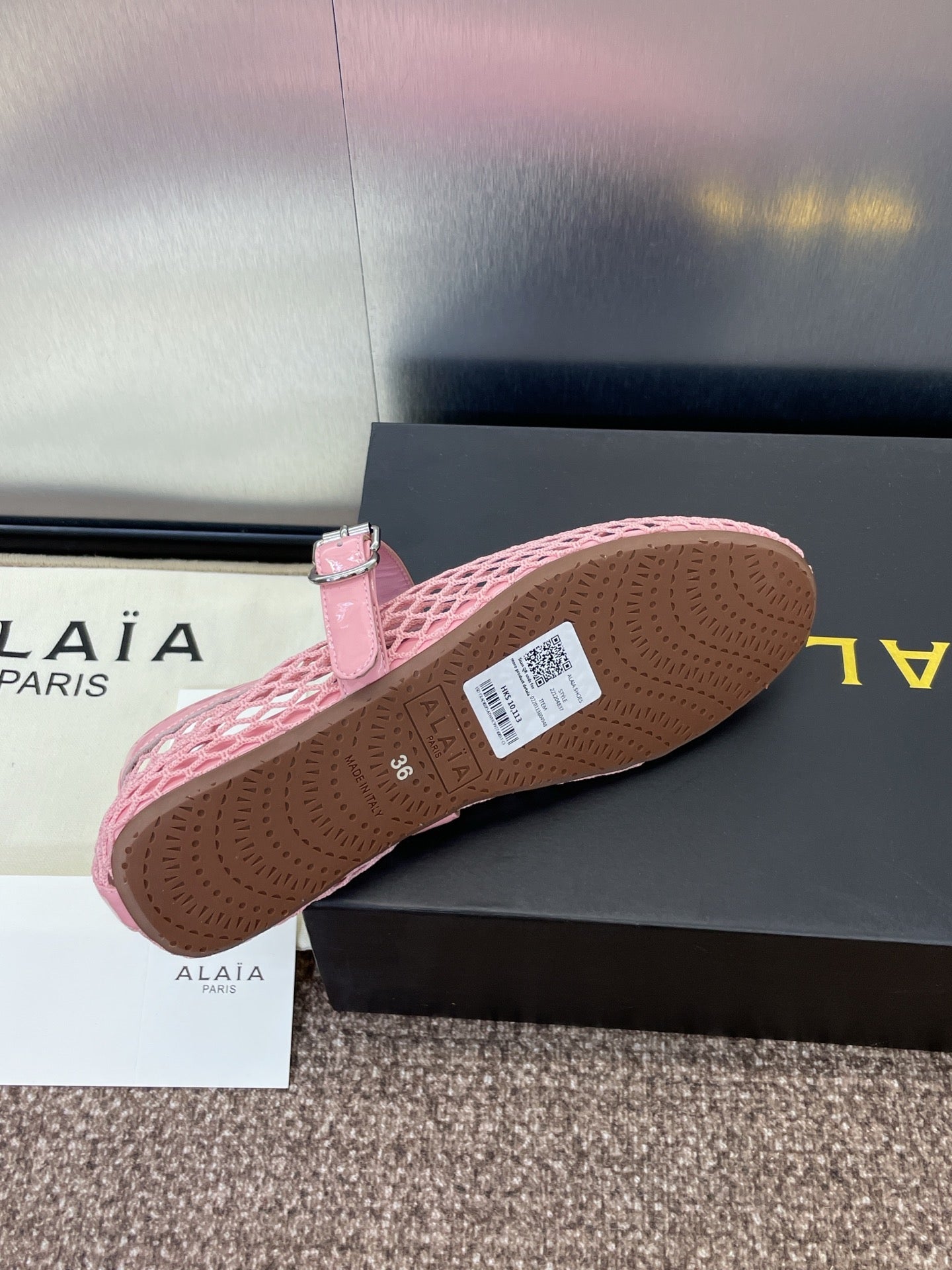 ALAIA MARY JANE FLAT 25S IN LIGHT PINK MESH CALFSKIN - 34