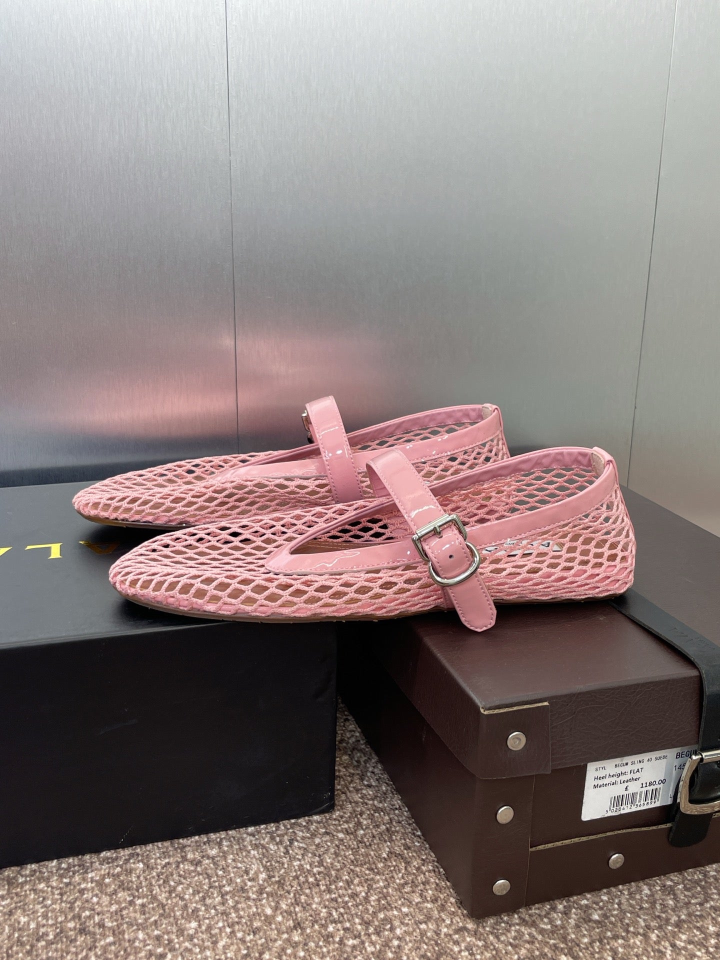 ALAIA MARY JANE FLAT 25S IN LIGHT PINK MESH CALFSKIN - 34