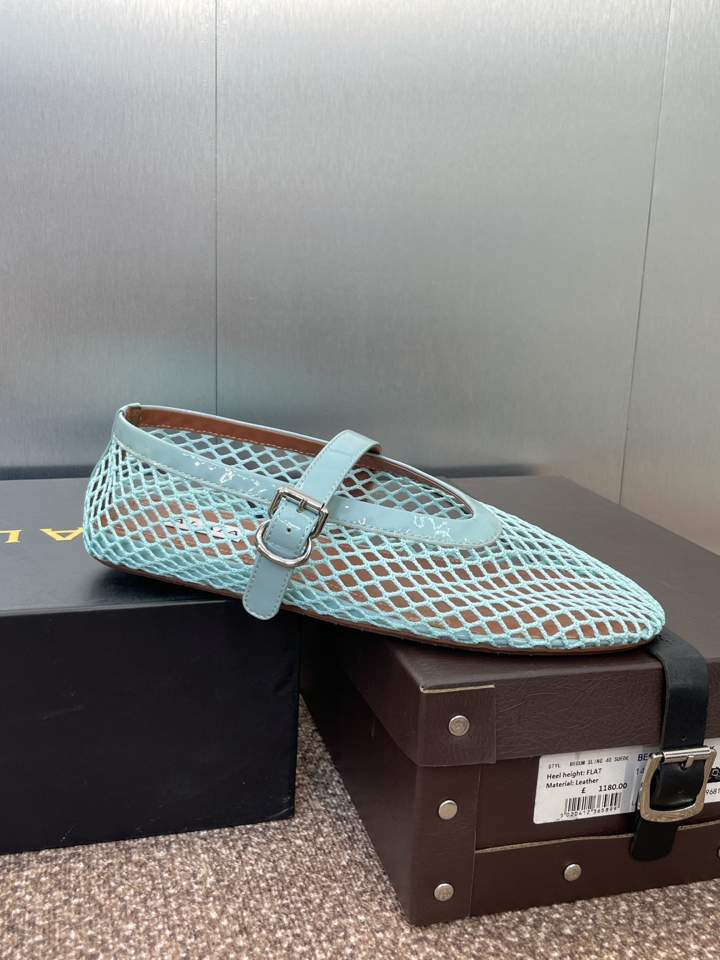 ALAIA MARY JANE FLAT 25S IN PASTEL BLUE MESH CALFSKIN - 34