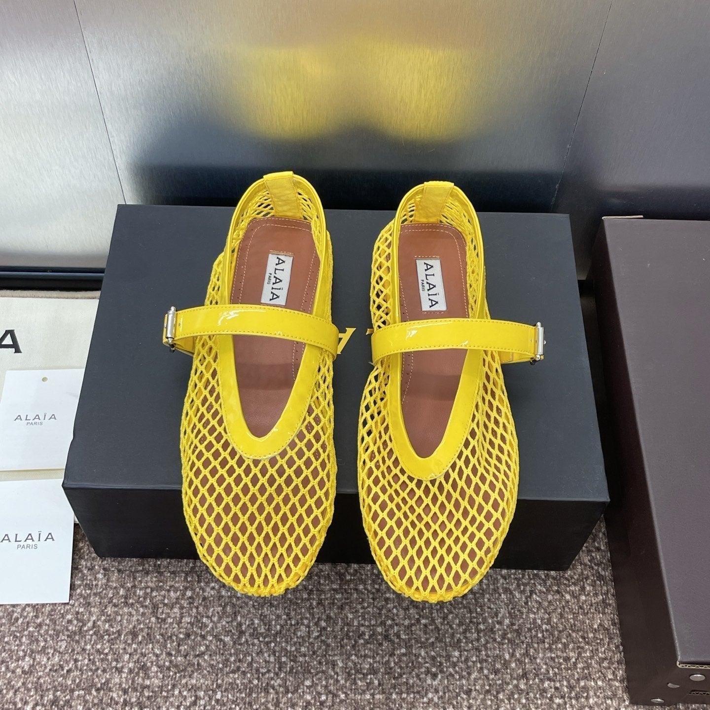 ALAIA MARY JANE FLAT 25S IN YELLOW MESH CALFSKIN - 34