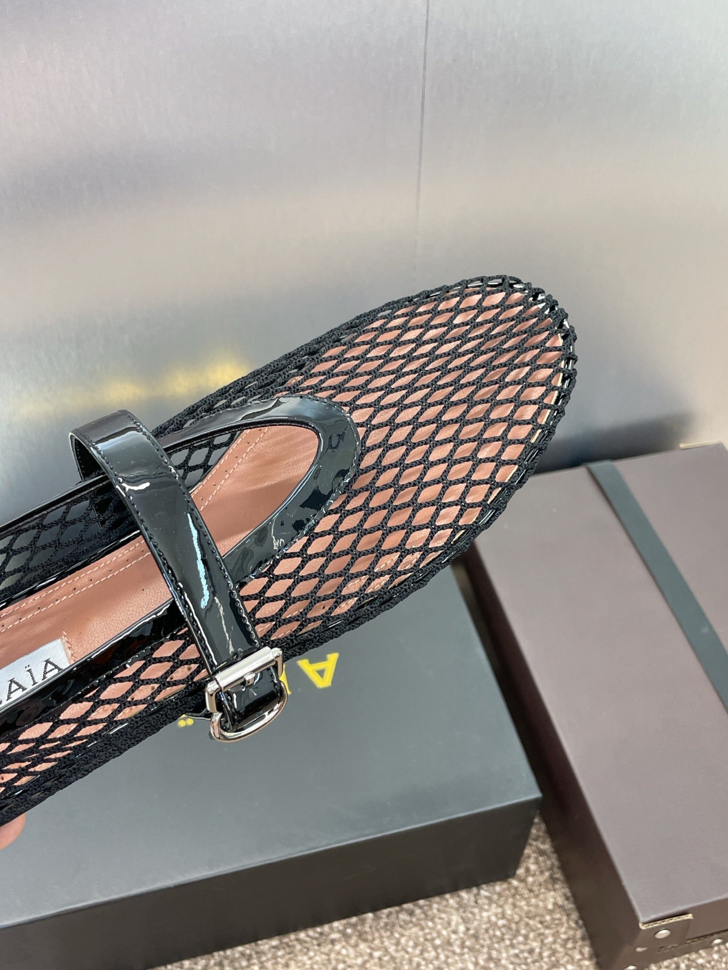 ALAIA MARY JANE FLAT 25S IN BLACK MESH CALFSKIN - 34