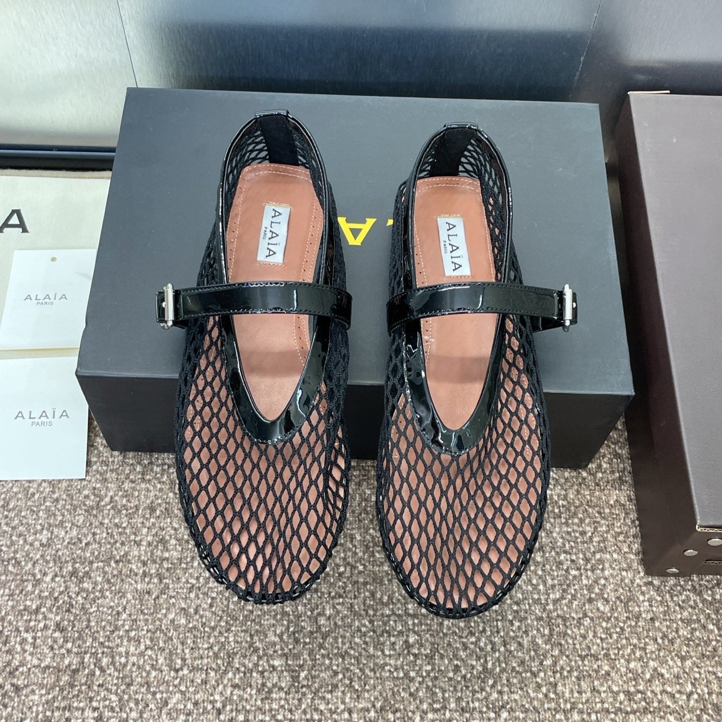 ALAIA MARY JANE FLAT 25S IN BLACK MESH CALFSKIN - 34