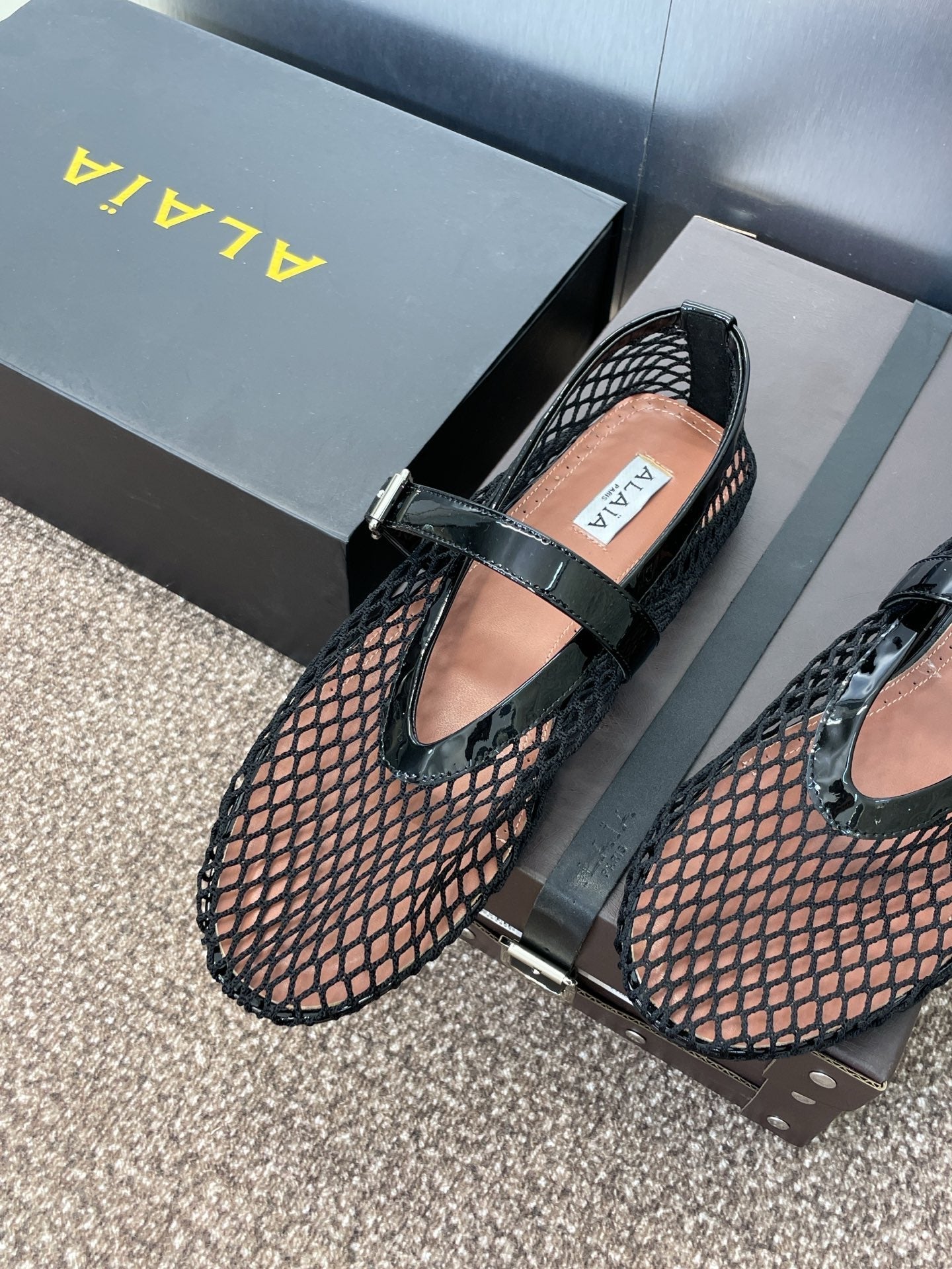 ALAIA MARY JANE FLAT 25S IN BLACK MESH CALFSKIN - 34
