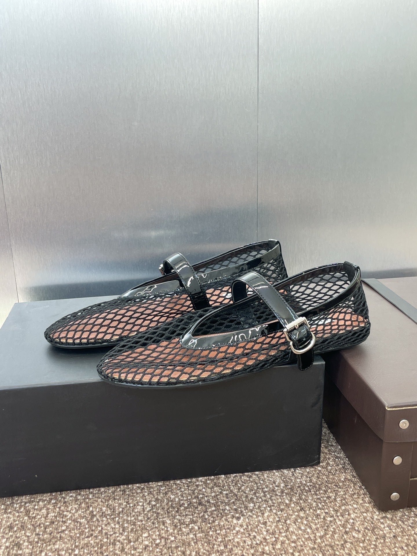 ALAIA MARY JANE FLAT 25S IN BLACK MESH CALFSKIN - 34