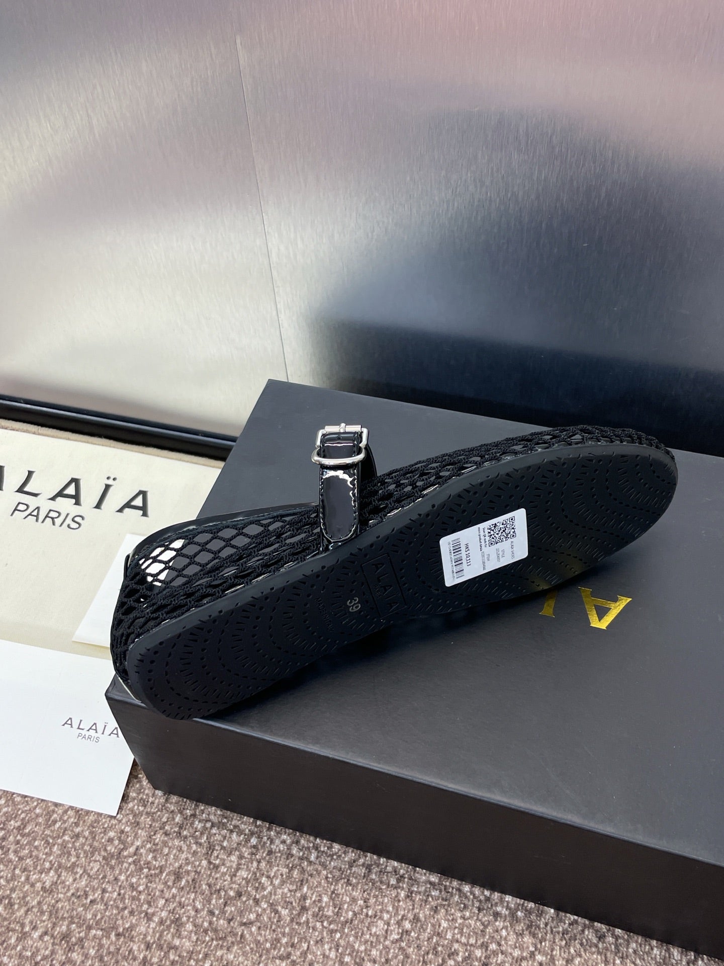 ALAIA MARY JANE FLAT 25S IN BLACK MESH CALFSKIN - 34