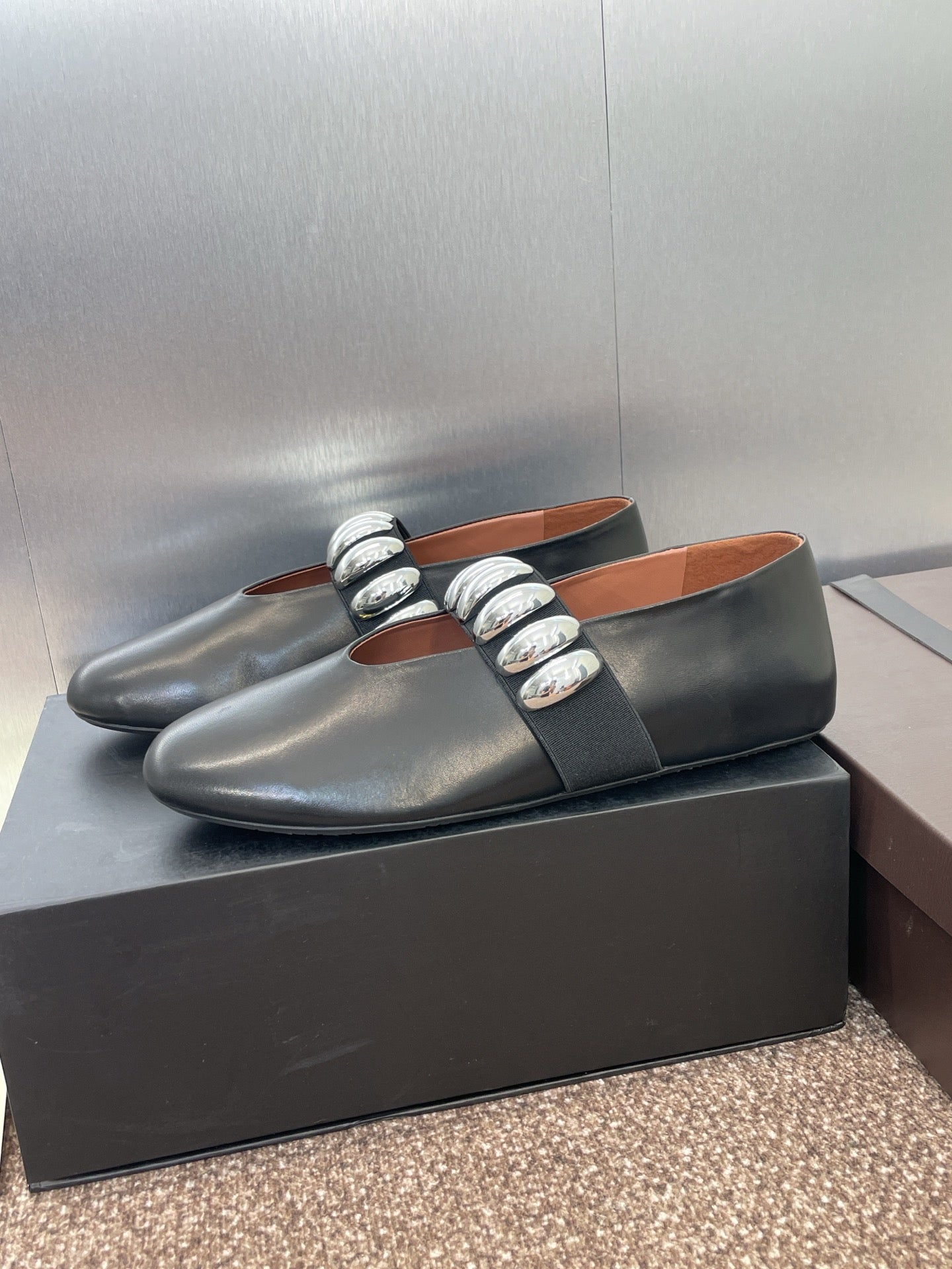 ALAIA MARY JANE FLATS 25S IN BLACK CALFSKIN WITH SILVER HARDWARE - 34