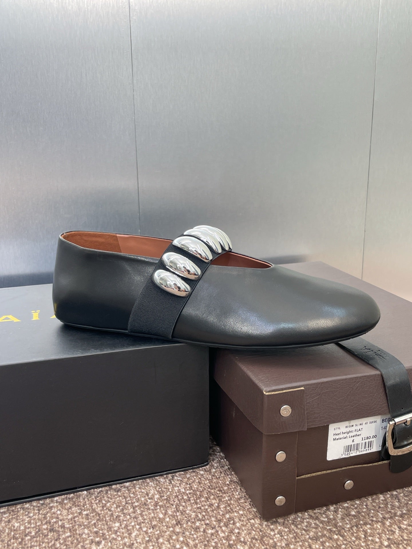ALAIA MARY JANE FLATS 25S IN BLACK CALFSKIN WITH SILVER HARDWARE - 34
