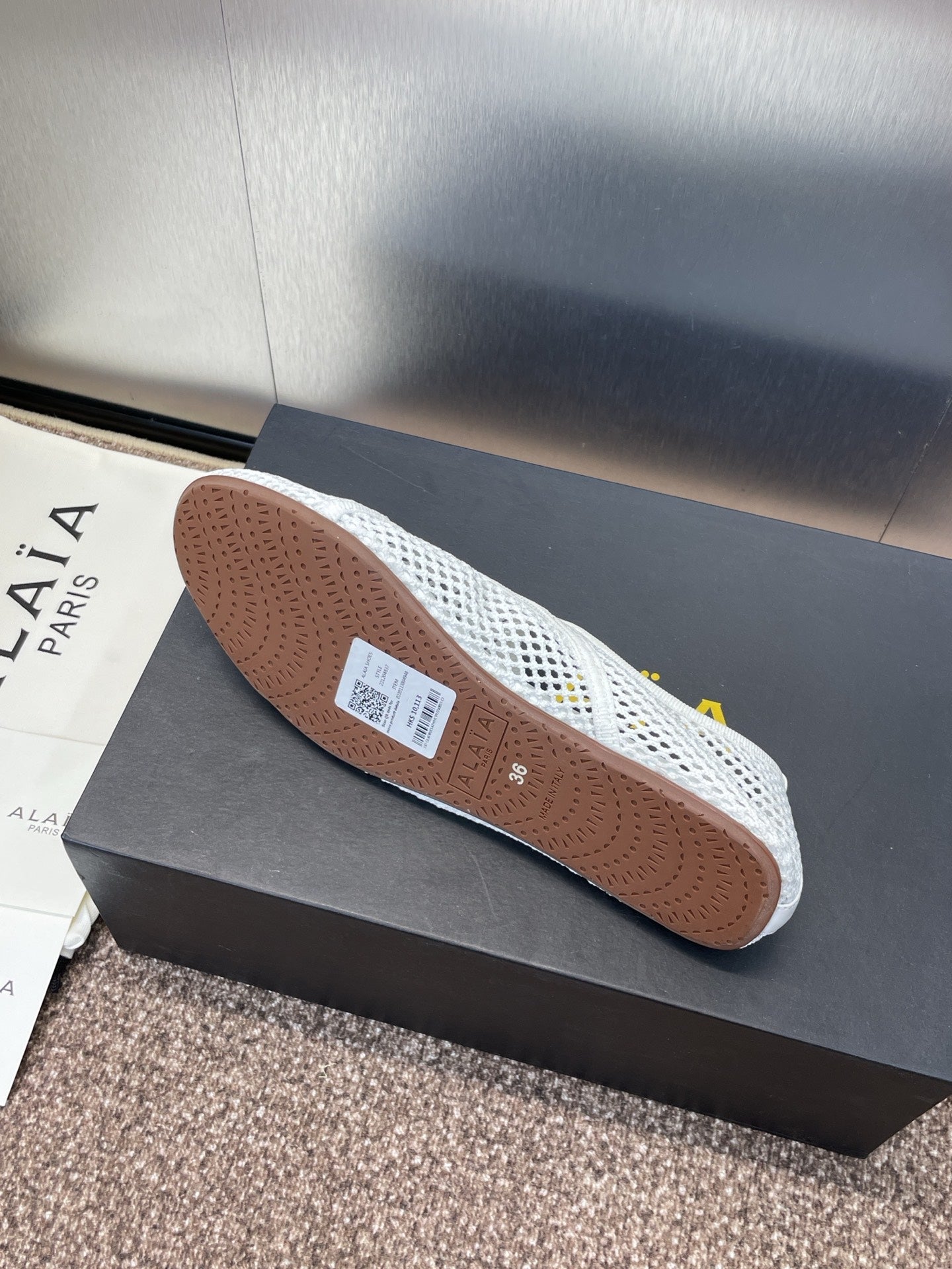 ALAIA MESH MARY JANE BALLET FLATS 25S IN WHITE FABRIC - 34