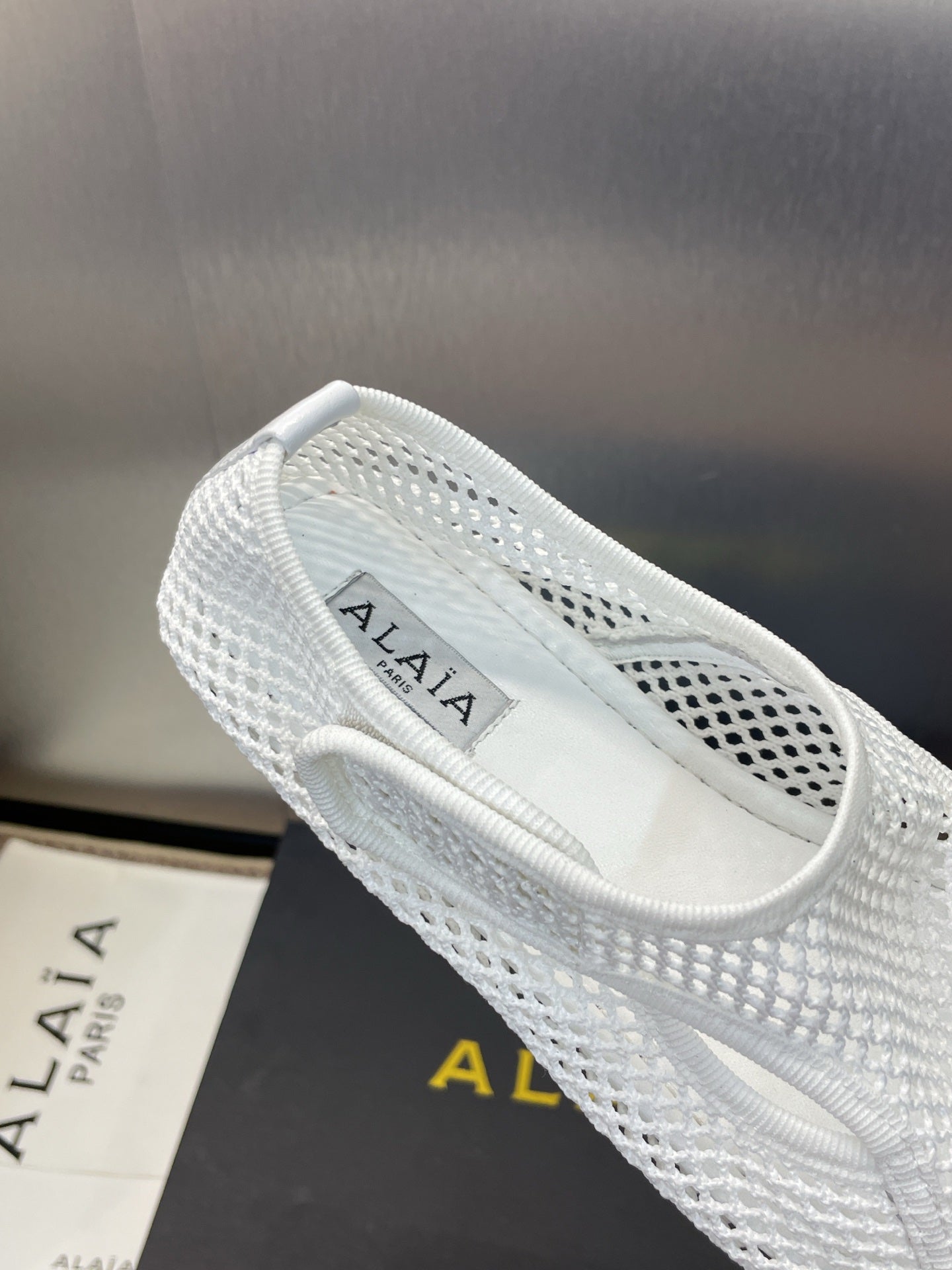 ALAIA MESH MARY JANE BALLET FLATS 25S IN WHITE FABRIC - 34