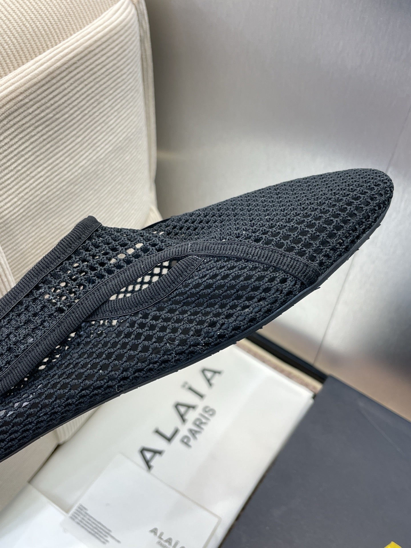 ALAIA MESH MARY JANE BALLET FLATS 25S IN BLACK FABRIC - 34