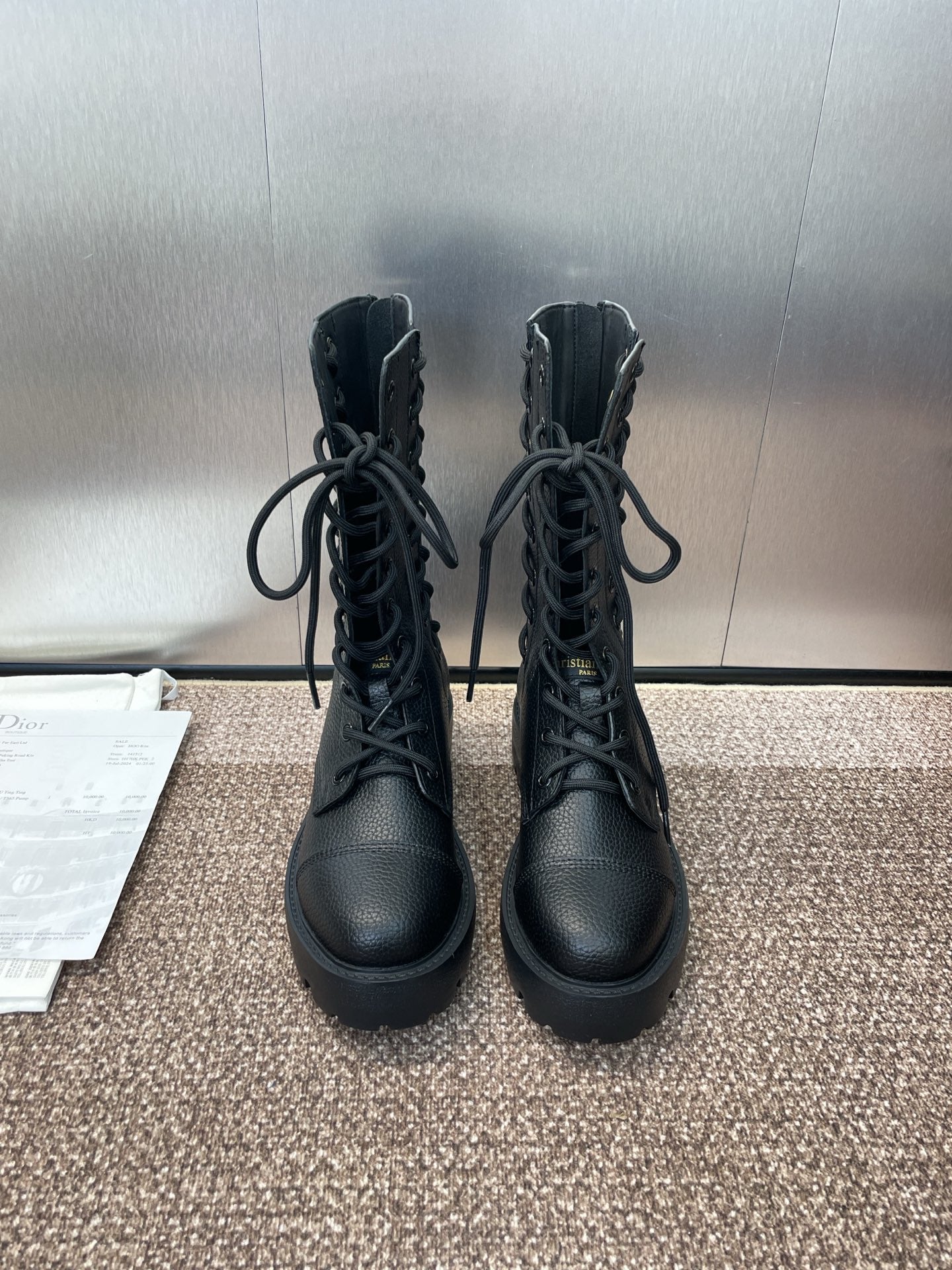 DIOR 25S D-ROAD ANKLE BOOT 45MM IN BLACK GRAINED CALFSKIN - 35