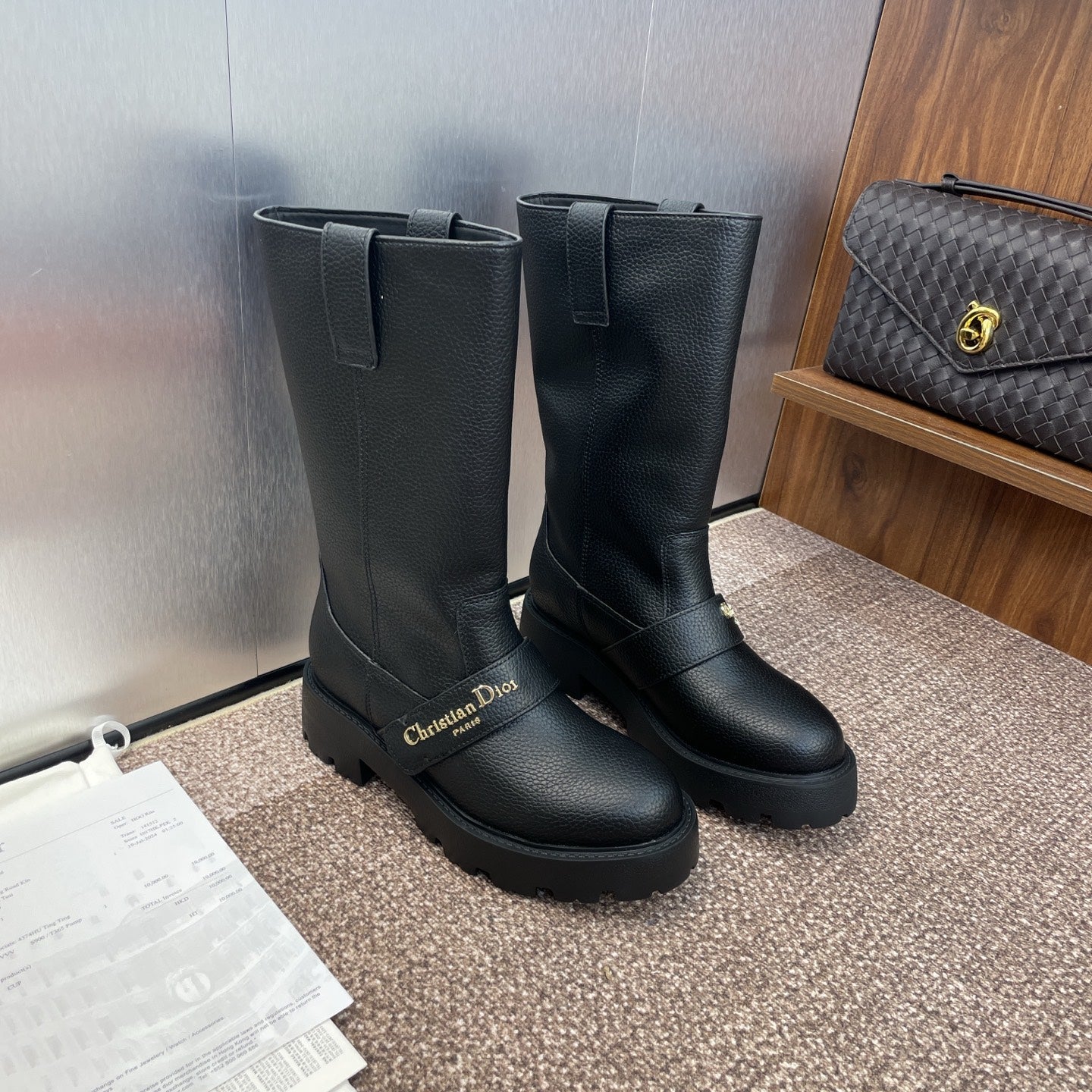 DIOR 25S D-QUEST BOOT 45MM IN BLACK GRAINED CALFSKIN - 35