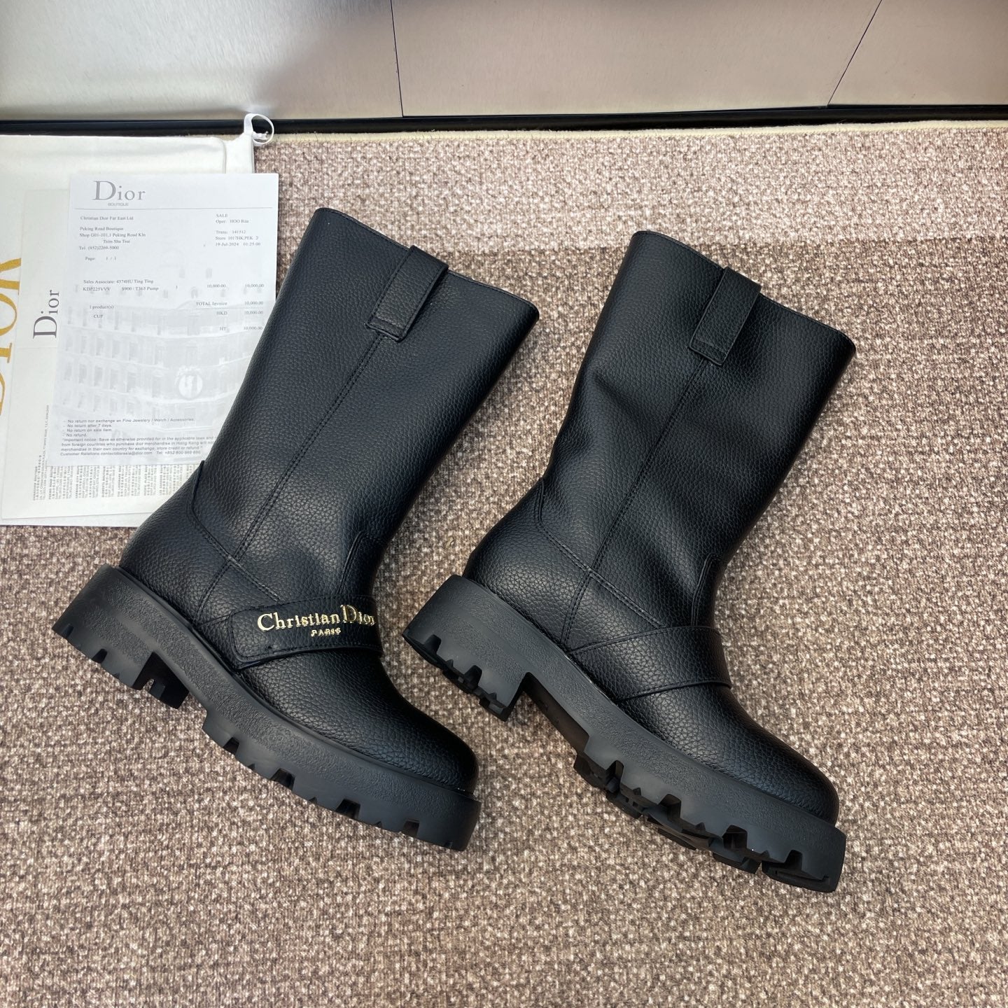 DIOR 25S D-QUEST BOOT 45MM IN BLACK GRAINED CALFSKIN - 35