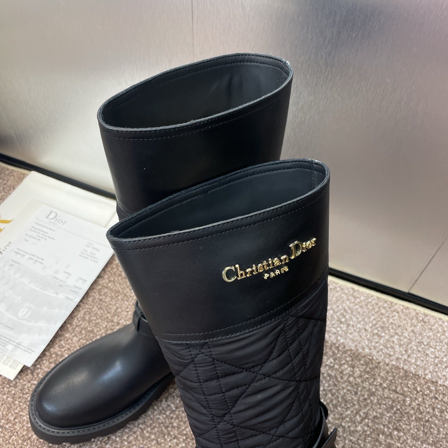 DIOR 25S D-TOWN BOOT 45MM IN BLACK CALFSKIN AND NYLON WITH EMBROIDERED CANNAGE MOTIF - 35