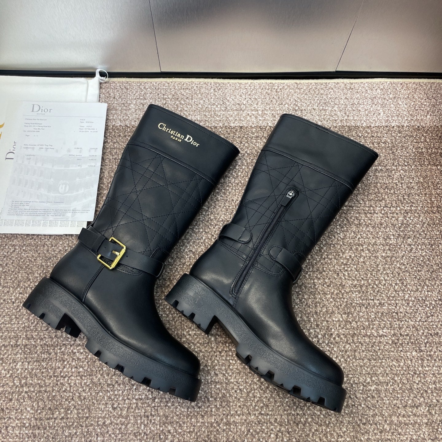DIOR 25S D-TOWN BOOT 45MM IN BLACK CALFSKIN WITH EMBROIDERED CANNAGE MOTIF - 35