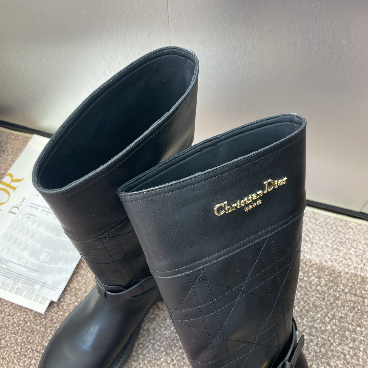 DIOR 25S D-TOWN BOOT 45MM IN BLACK CALFSKIN WITH EMBROIDERED CANNAGE MOTIF - 35