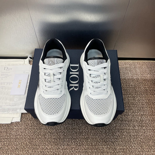 DIOR 25S D-RUN'N COUPLE SNEAKERS IN WHITE BLACK CALFSKIN AND MESH - 35