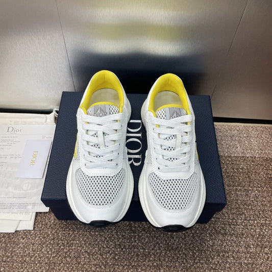 DIOR 25S D-RUN'N COUPLE SNEAKERS IN WHITE YELLOW CALFSKIN AND MESH - 35
