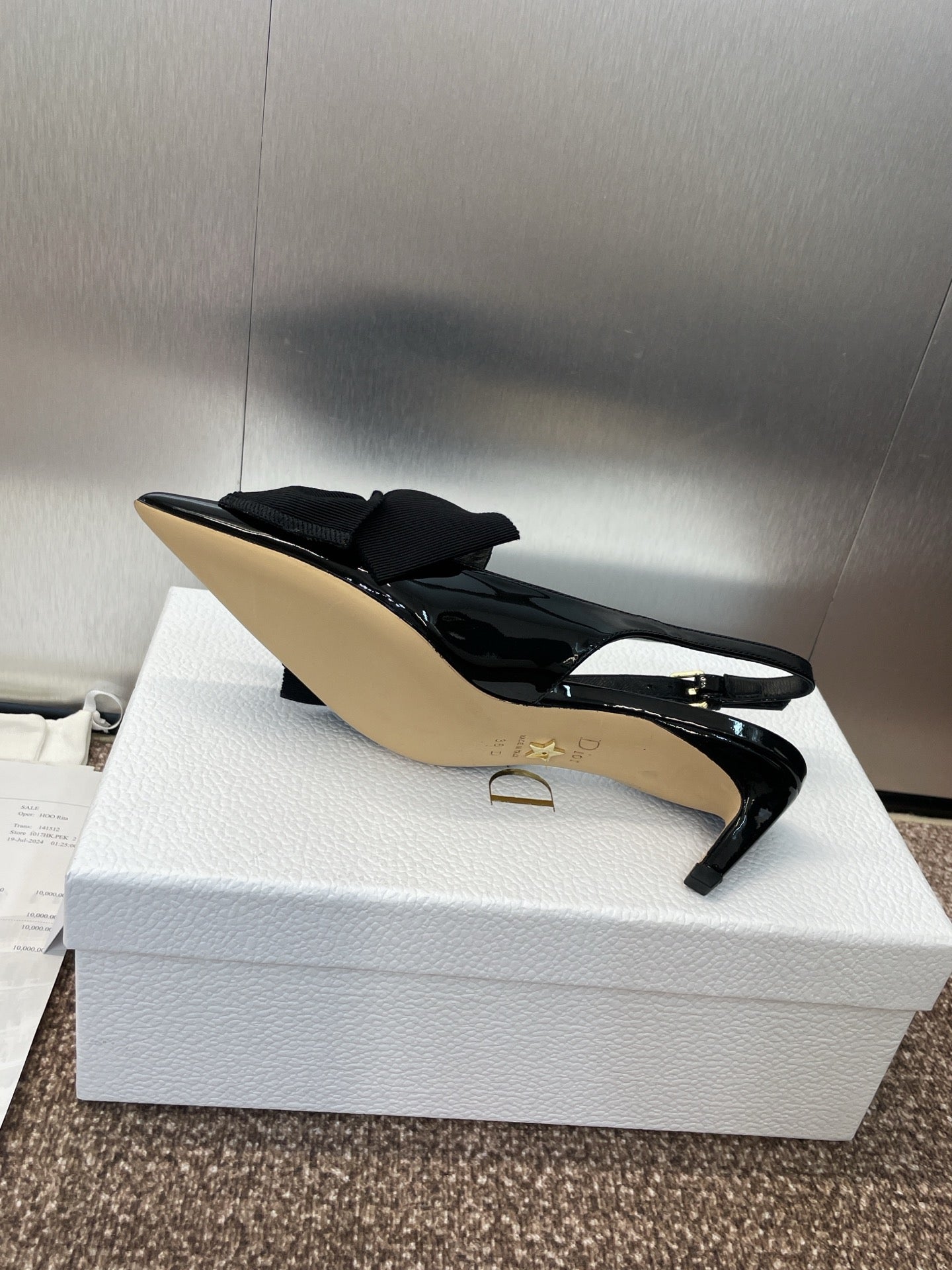 DIOR 25S SLINGBACK PUMP 55MM IN BLACK PATENT CALFSKIN AND GROSGRAIN - 34