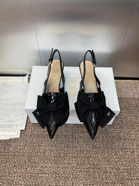 DIOR 25S SLINGBACK PUMP 55MM IN BLACK PATENT CALFSKIN AND GROSGRAIN - 34