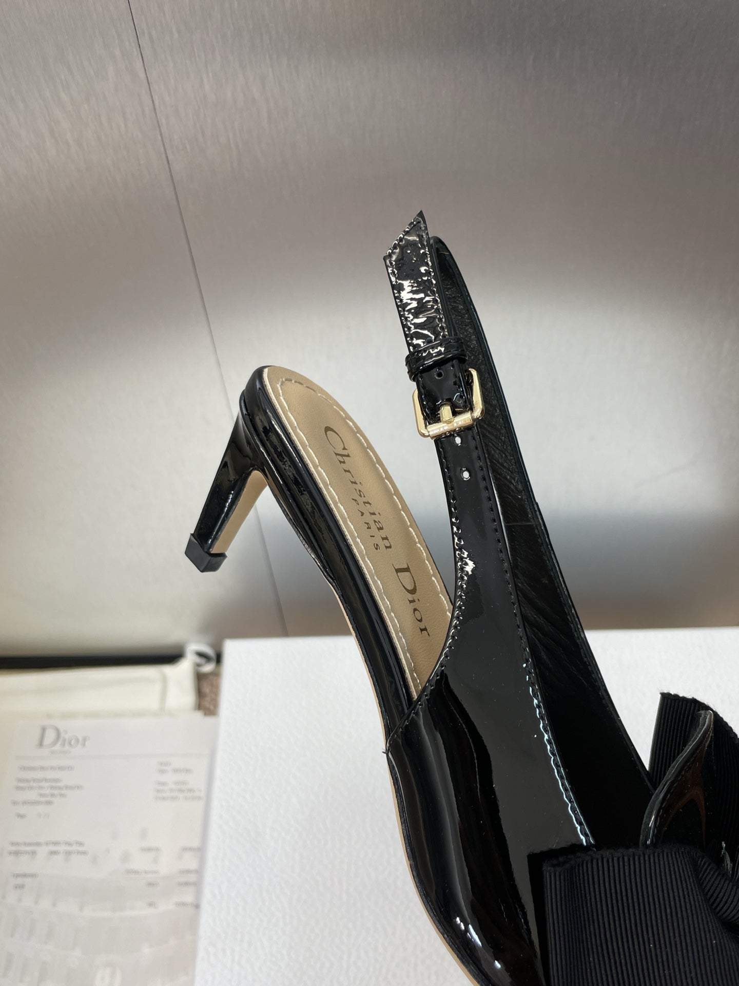 DIOR 25S SLINGBACK PUMP 55MM IN BLACK PATENT CALFSKIN AND GROSGRAIN - 34