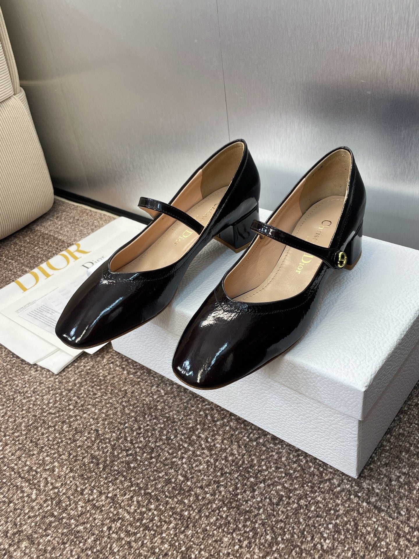 DIOR 25S ROUND-TOE MARY JANE BALLET FLATS IN DARK BROWN CALFSKIN - 34