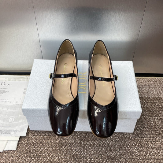 DIOR 25S ROUND-TOE MARY JANE BALLET FLATS IN DARK BROWN CALFSKIN - 34