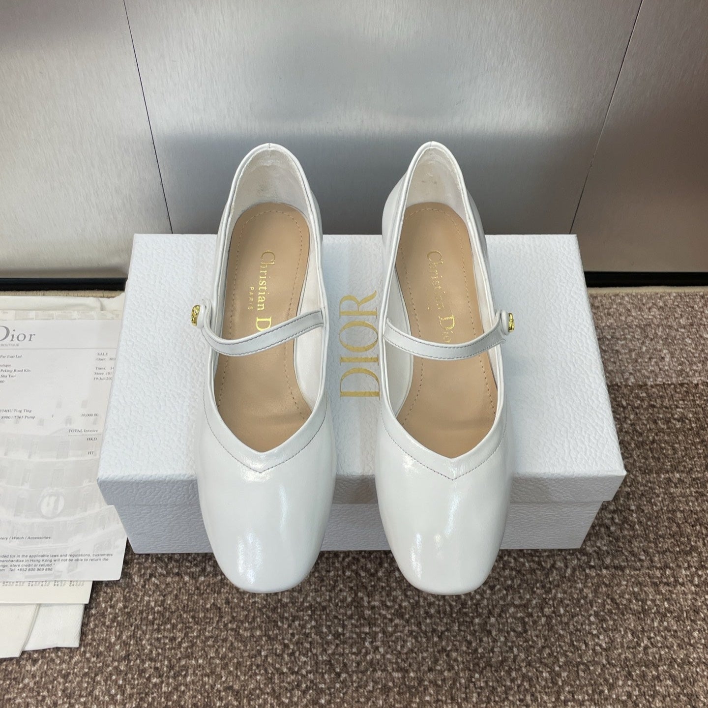 DIOR 25S ROUND-TOE MARY JANE BALLET FLATS IN WHITE CALFSKIN - 34