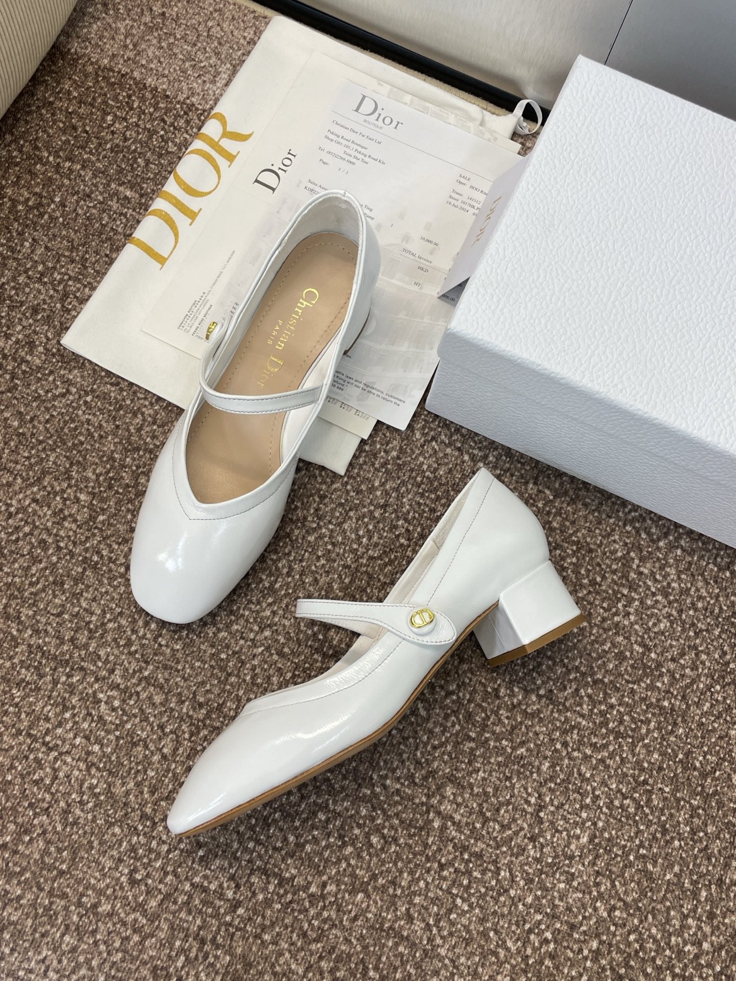 DIOR 25S ROUND-TOE MARY JANE BALLET FLATS IN WHITE CALFSKIN - 34