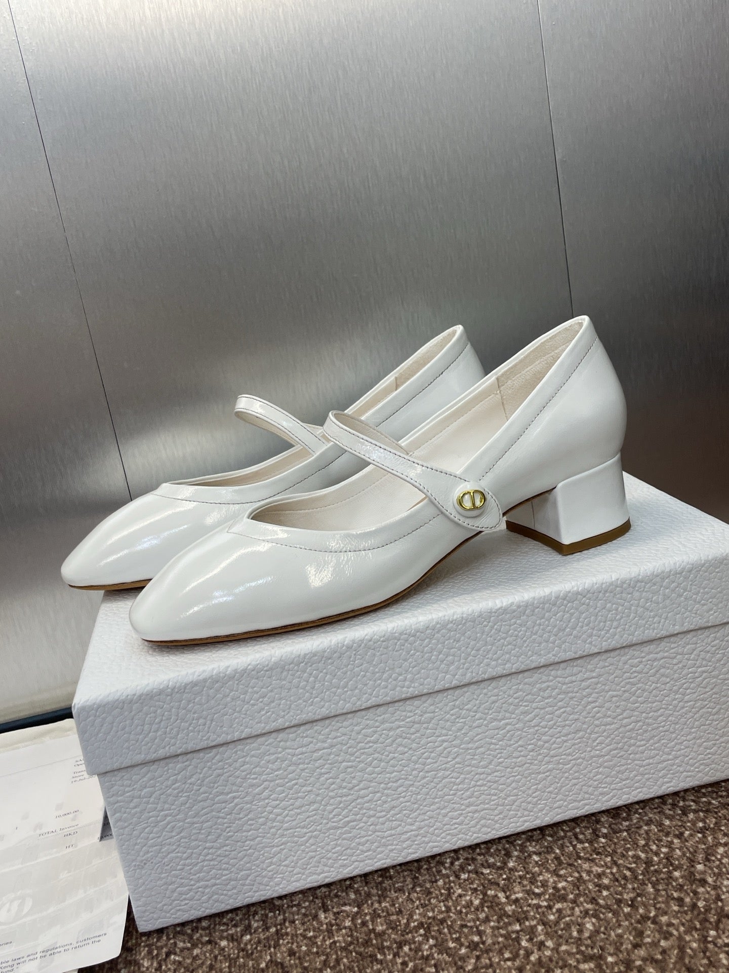 DIOR 25S ROUND-TOE MARY JANE BALLET FLATS IN WHITE CALFSKIN - 34
