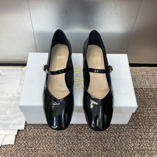 DIOR 25S ROUND-TOE MARY JANE BALLET FLATS IN BLACK CALFSKIN - 34