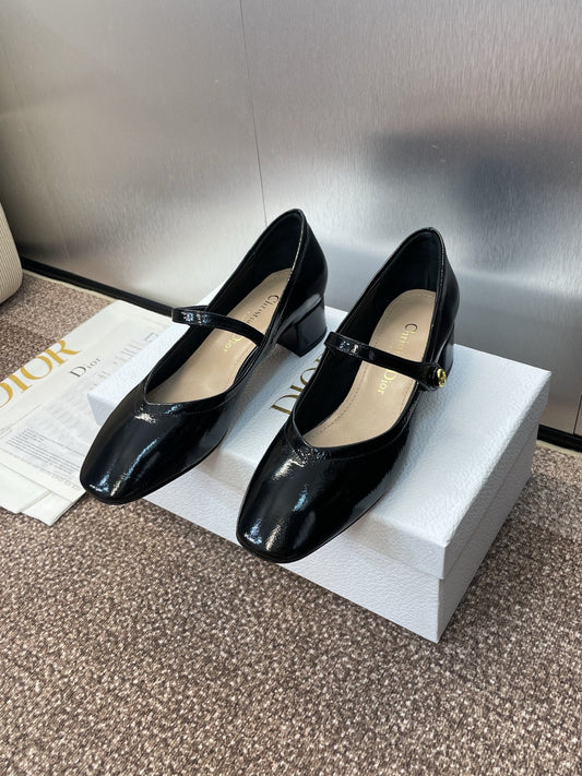 DIOR 25S ROUND-TOE MARY JANE BALLET FLATS IN BLACK CALFSKIN - 34