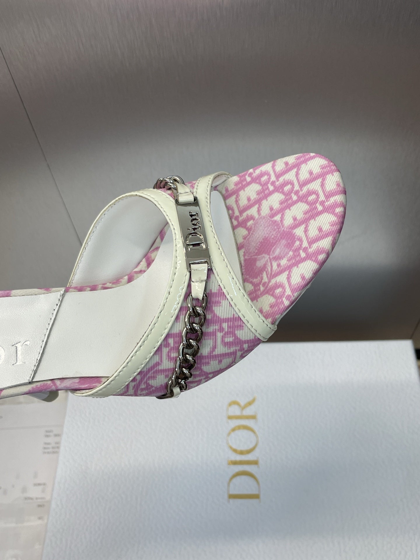 DIOR 25S HIGH HEELS PUNK 85MM IN PINK WHITE CALFSKIN AND CANVAS - 35