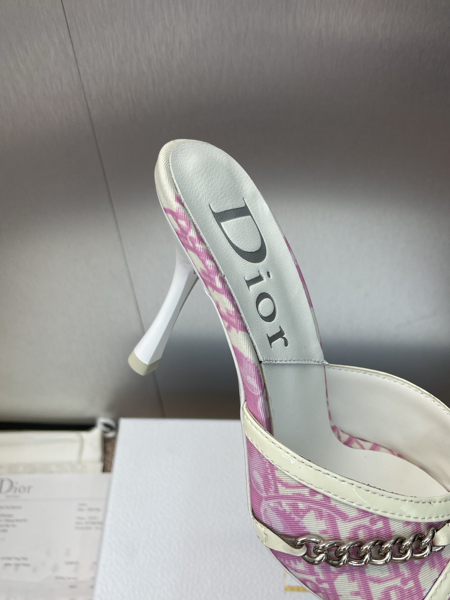 DIOR 25S HIGH HEELS PUNK 85MM IN PINK WHITE CALFSKIN AND CANVAS - 35