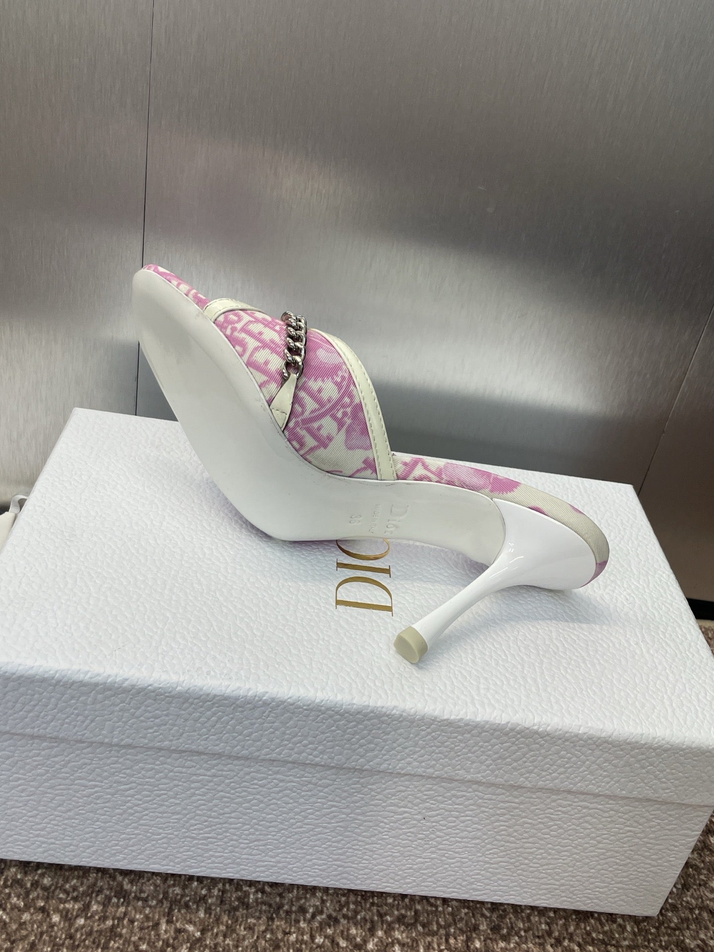 DIOR 25S HIGH HEELS PUNK 85MM IN PINK WHITE CALFSKIN AND CANVAS - 35