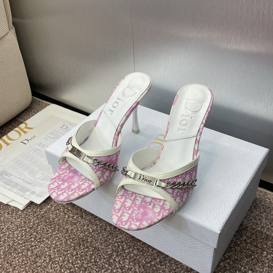 DIOR 25S HIGH HEELS PUNK 85MM IN PINK WHITE CALFSKIN AND CANVAS - 35