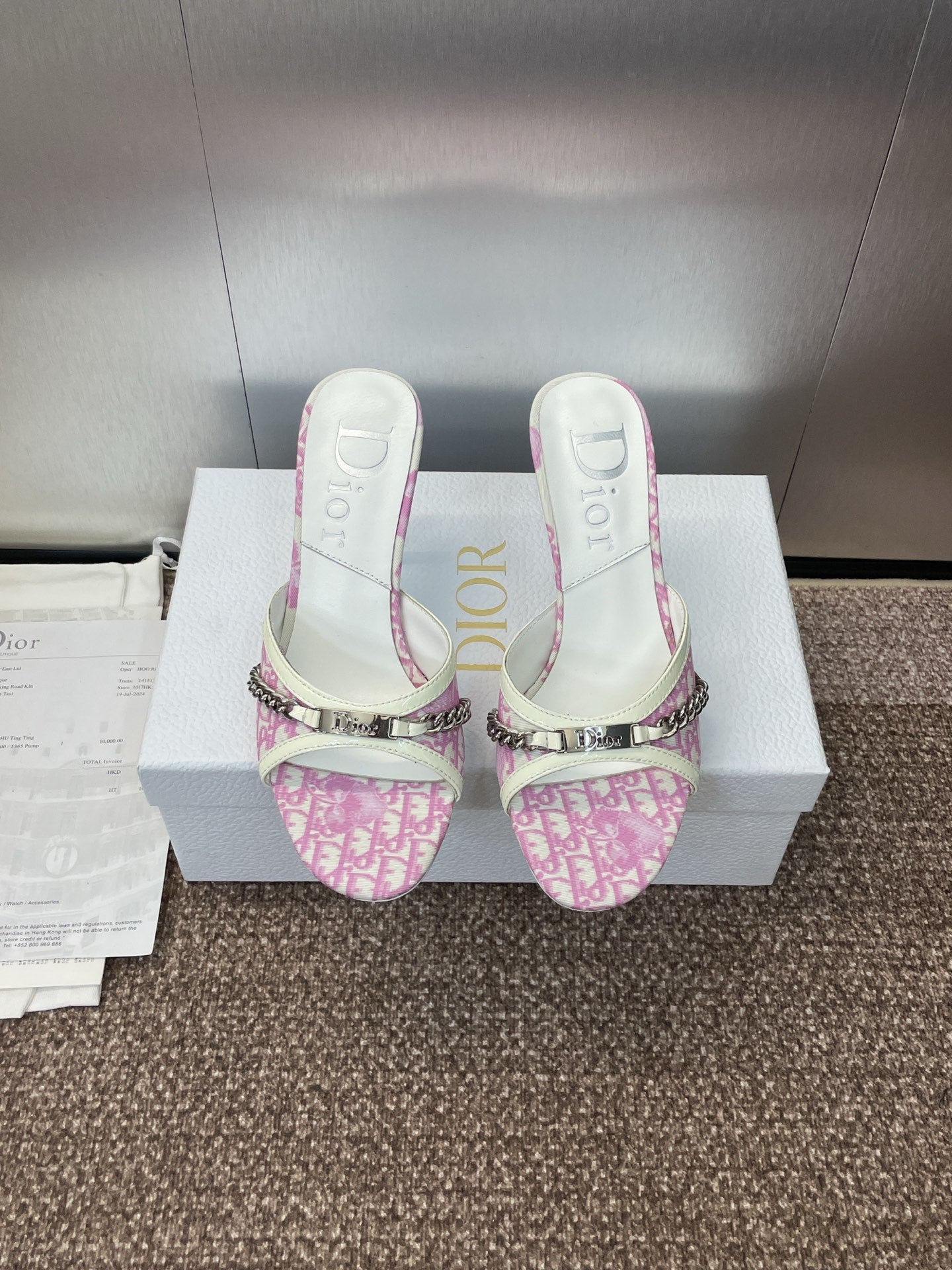 DIOR 25S HIGH HEELS PUNK 85MM IN PINK WHITE CALFSKIN AND CANVAS - 35