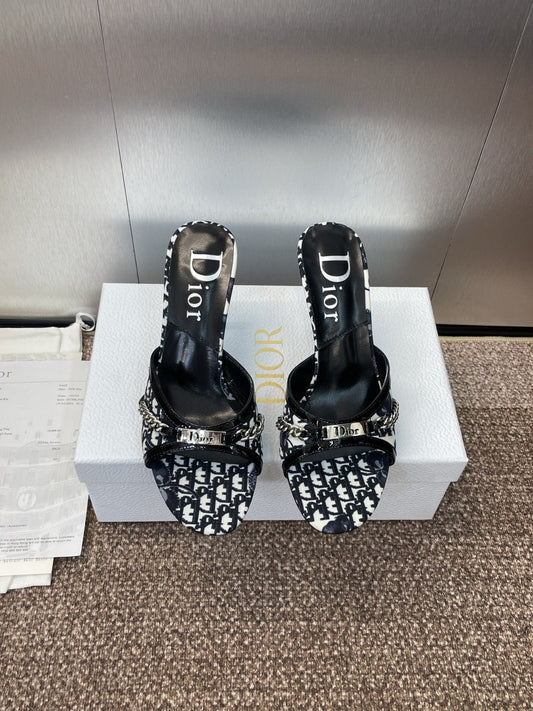 DIOR 25S HIGH HEELS PUNK 85MM IN BLACK WHITE CALFSKIN AND CANVAS - 35