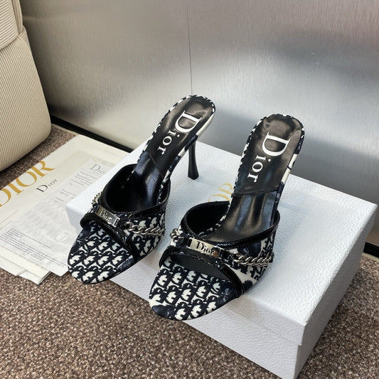DIOR 25S HIGH HEELS PUNK 85MM IN BLACK WHITE CALFSKIN AND CANVAS - 35