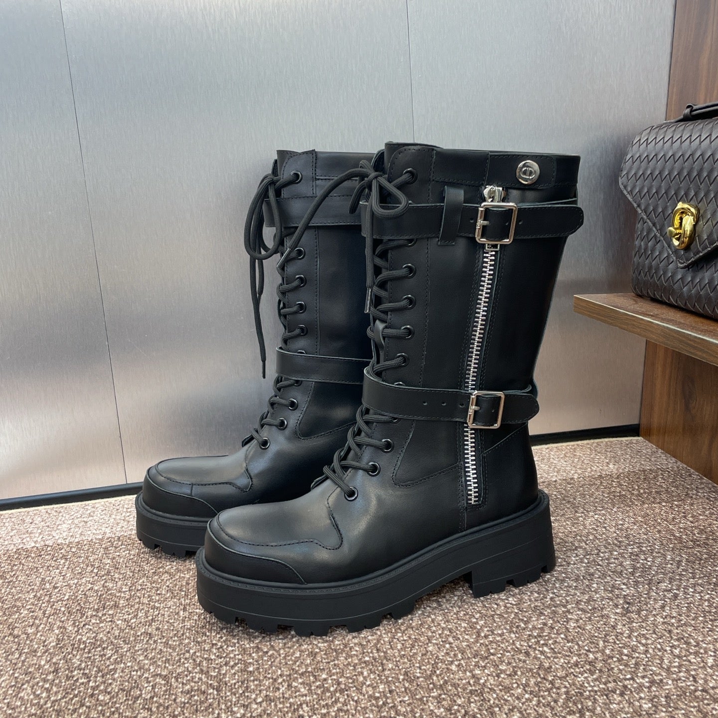 DIOR 25S D-MAJOR SERIES PUNK BOOTS 45MM IN BLACK CALFSKIN - 35