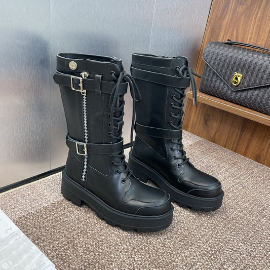 DIOR 25S D-MAJOR SERIES PUNK BOOTS 45MM IN BLACK CALFSKIN - 35