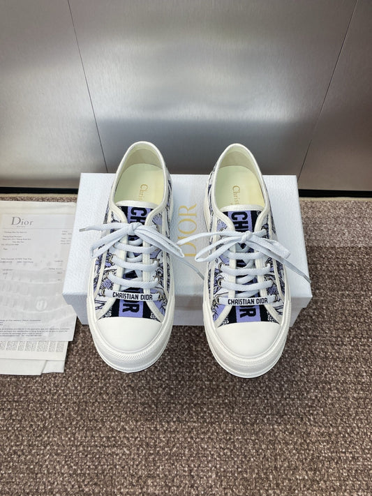 DIOR 25S КРОСІВКИ WALK'N' З СИНЬОЇ ВИШИТОЇ БАВОВНИ ВІЗЕРУНКУ TOILE DE JOUY - 35
