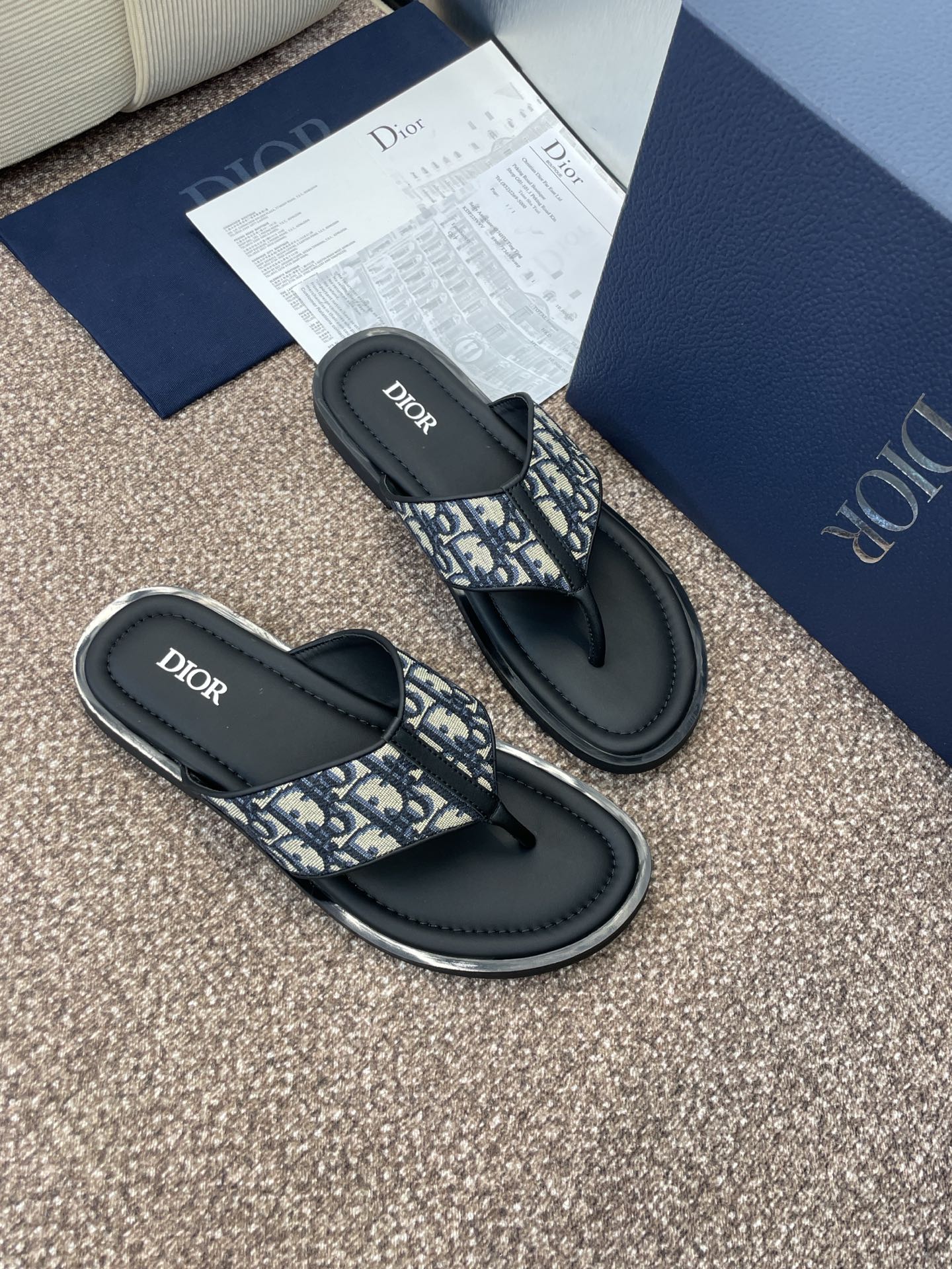 DIOR 25S ALIAS THONG SANDAL IN BEIGE BLACK CALFSKIN AND CANVAS - 39