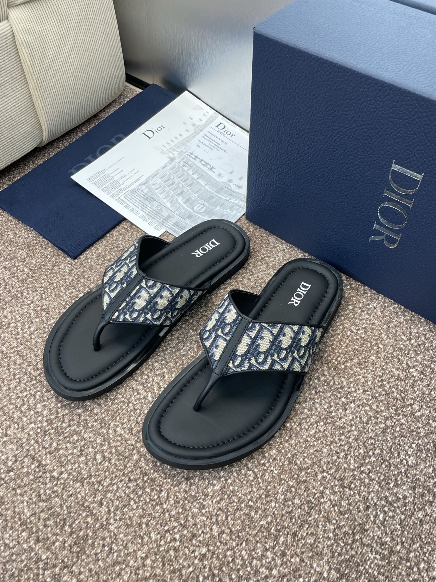 DIOR 25S ALIAS THONG SANDAL IN BEIGE BLACK CALFSKIN AND CANVAS - 39