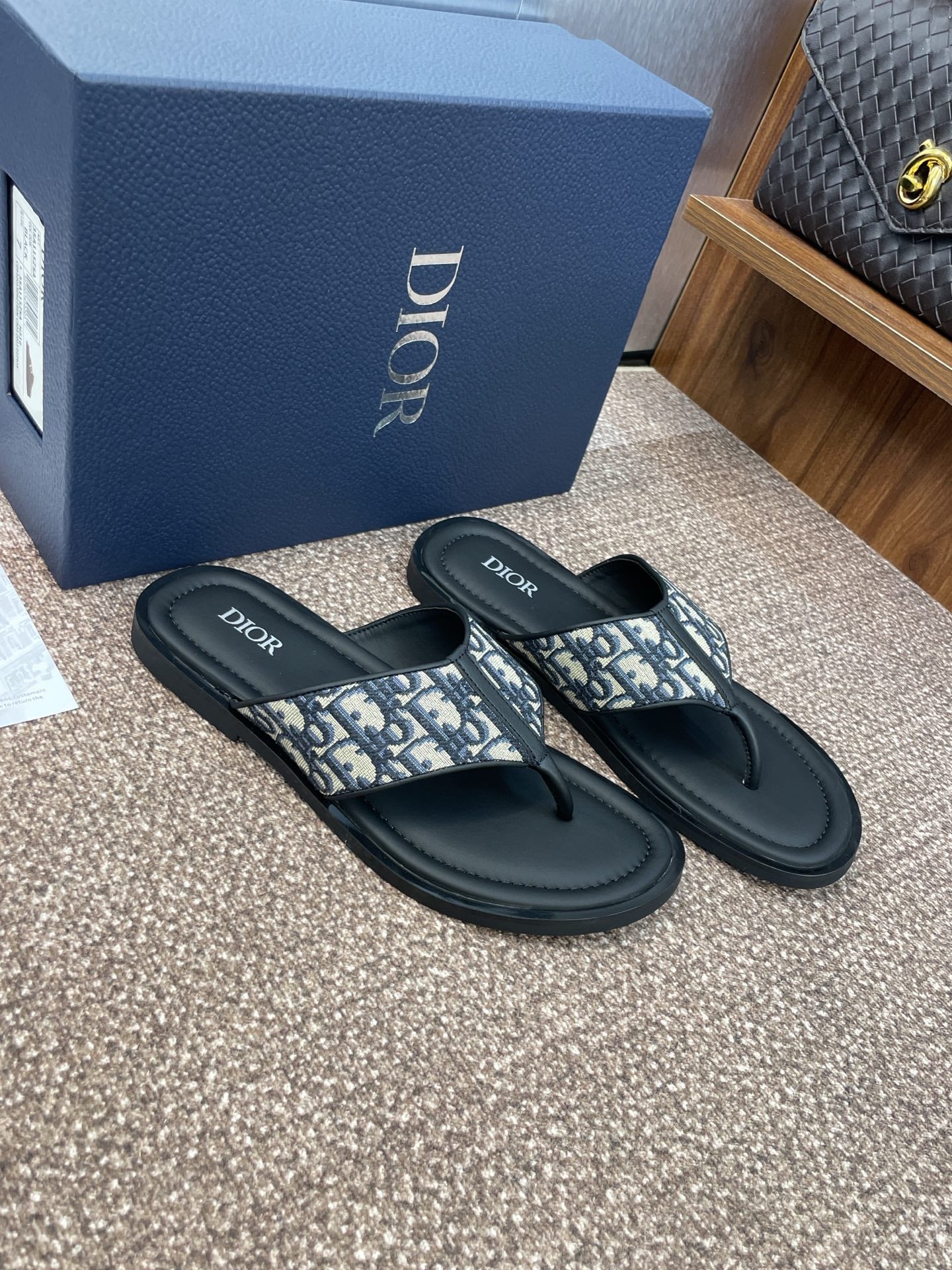 DIOR 25S ALIAS THONG SANDAL IN BEIGE BLACK CALFSKIN AND CANVAS - 39