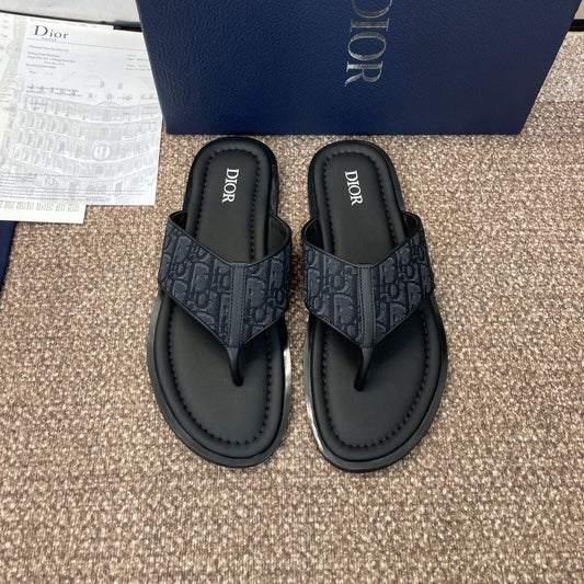 DIOR 25S ALIAS THONG SANDAL IN NAVY BLACK CALFSKIN AND CANVAS - 39