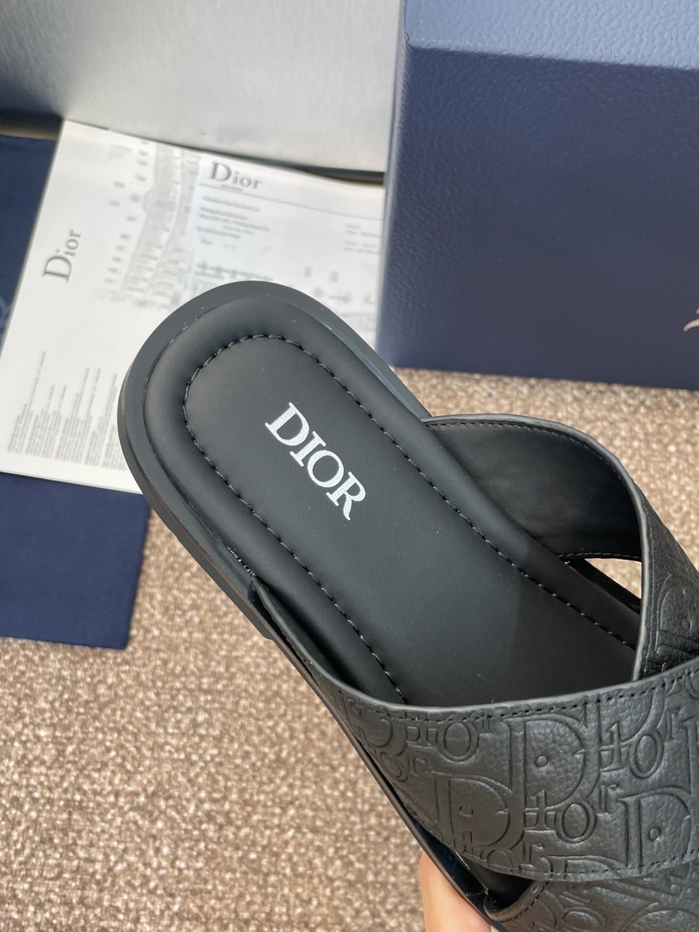 DIOR 25S ALIAS CROSS-STRAP SLIDES IN BLACK CALFSKIN - 39