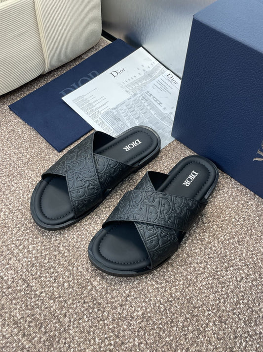 DIOR 25S ШЛЬОПАНЦІ ALIAS З ПЕРЕХРЕСНИМИ РЕМІНЦЯМИ З ЧОРНОЇ ТЕЛЯЧОЇ ШКІРИ - 39