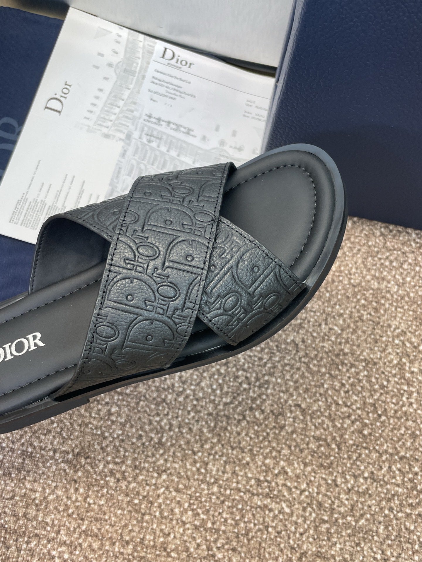 DIOR 25S ALIAS CROSS-STRAP SLIDES IN BLACK CALFSKIN - 39