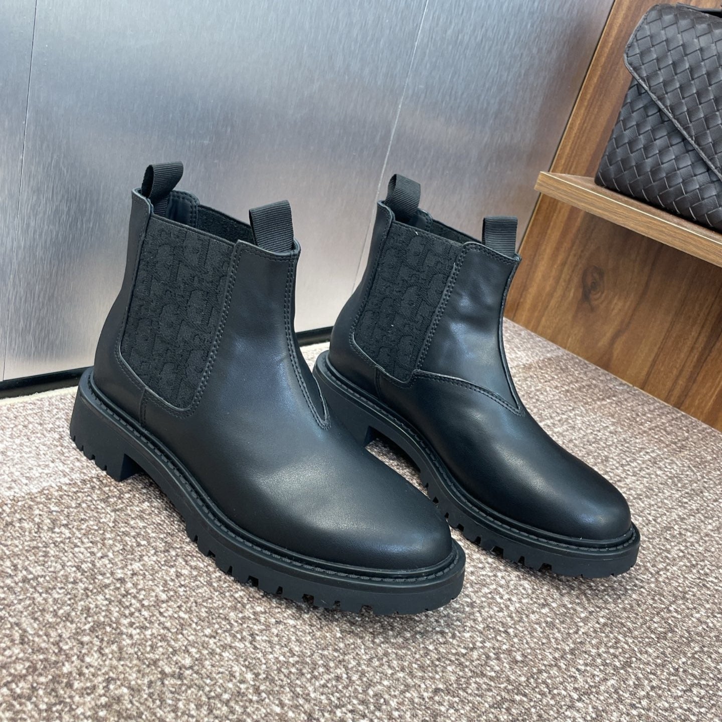 DIOR 25S D-QUEST CHELSEA ANKLE BOOTS 25MM IN BLACK CALFSKIN AND CANVAS - 35